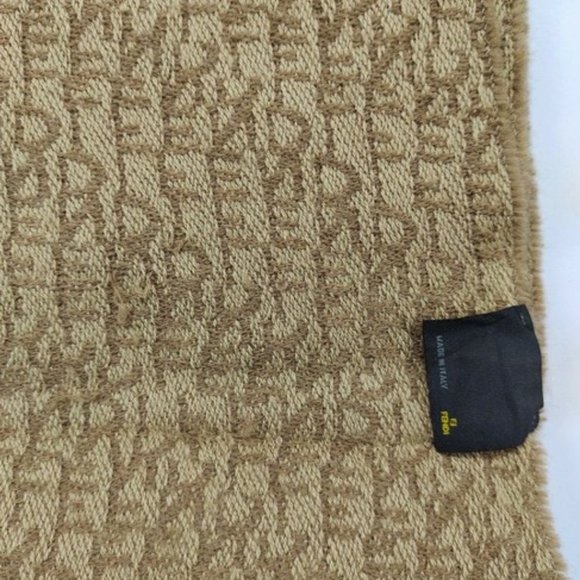 Fendi Camel Tan Logo Print Cashmere Wool Scarf - Picture 4 of 4